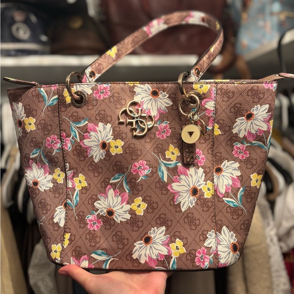 Floral Brown GUESS Tote Bag - Picture 2 of 3